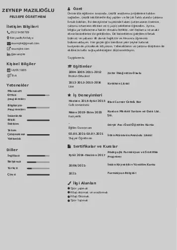 Felsefe Öğretmeni CV Örnekleri cv indir